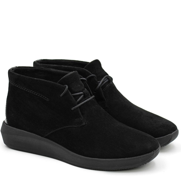 CLARKS TAWNIA LACE BLACK SUEDE LACE UP ANKLE BOOT Comfortable casual flat bootie - Picture 2 of 16